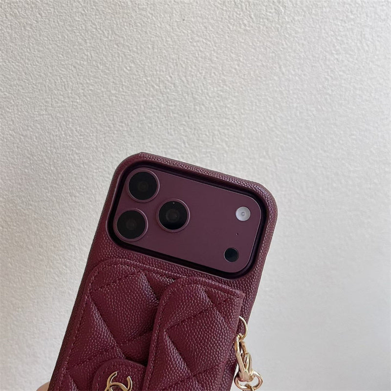 burgundy Leather Crossbody Wallet Case for iPhone 13-18 Pro & Pro Max