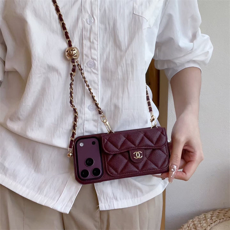 burgundy Leather Crossbody Wallet Case for iPhone 13-18 Pro & Pro Max