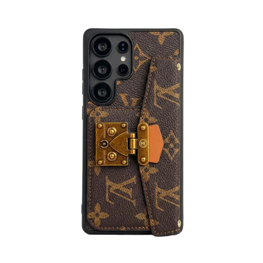 Luxury Gold Lock Leather Card Holder Sling Case for Samsung Galaxy S22-S26 Series