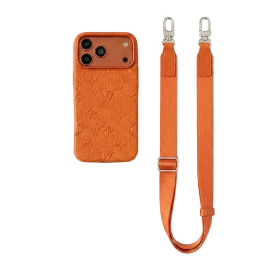 Elite Monogram Leather Case with Designer Crossbody Strapfor iPhone 13-17 Series