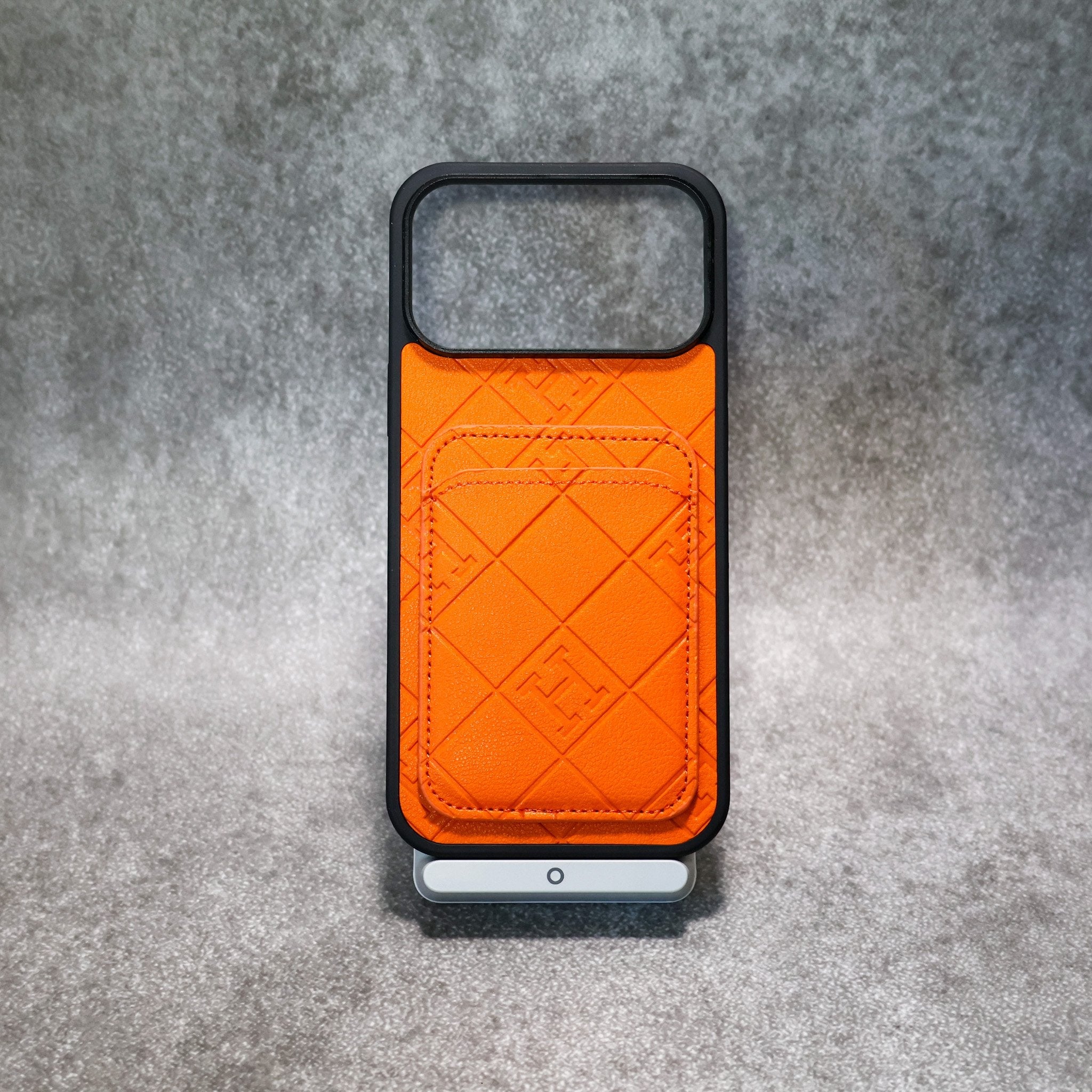 Stamped Leather H Phone Case With Card Holder  For iPhone 17 / 16 / 15 / 14