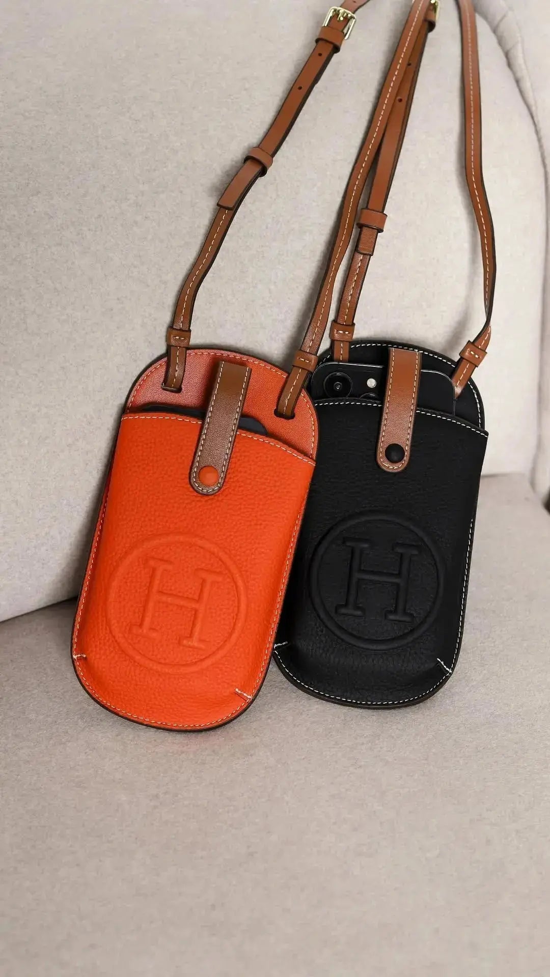 Hermès Orange Pouch iPhone Case Crossbody Strap