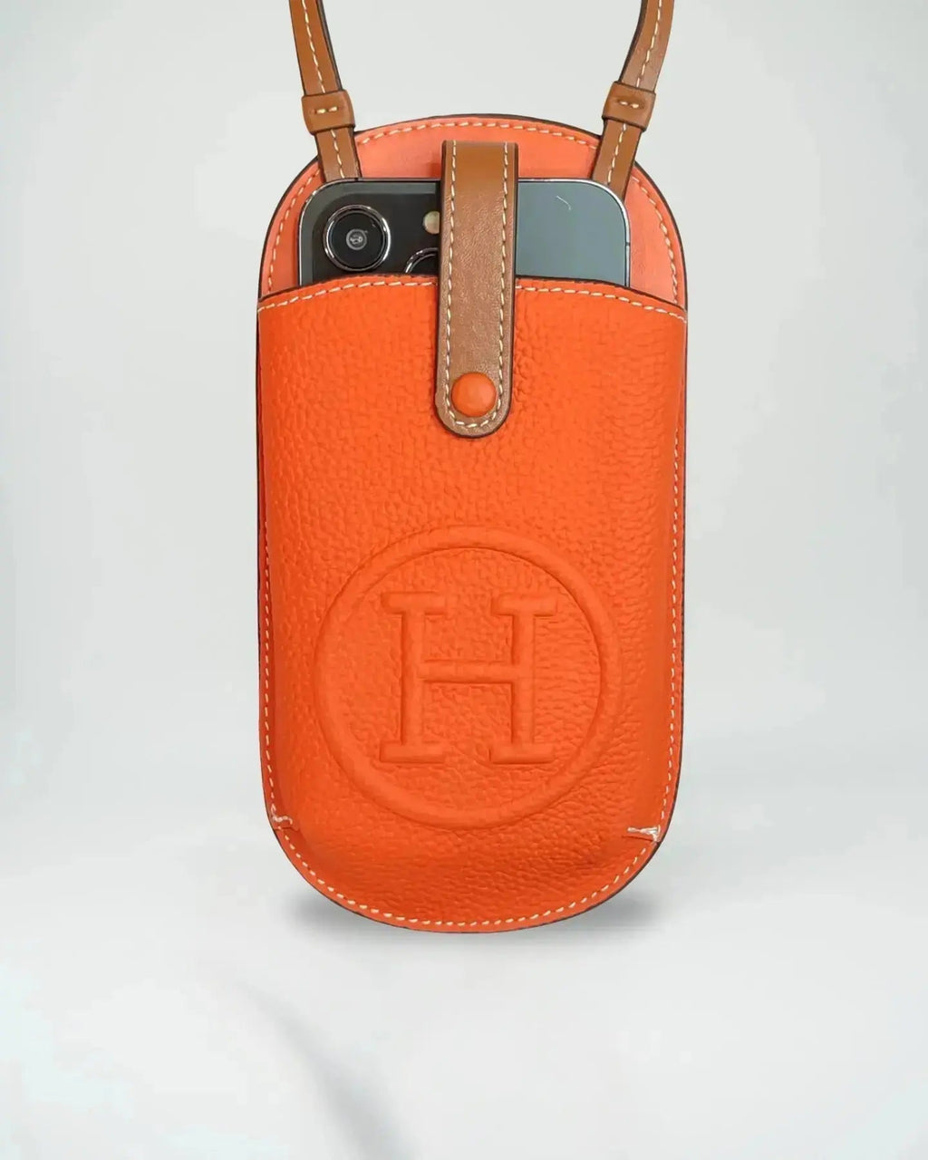 Hermès Orange Pouch iPhone Case Crossbody Strap