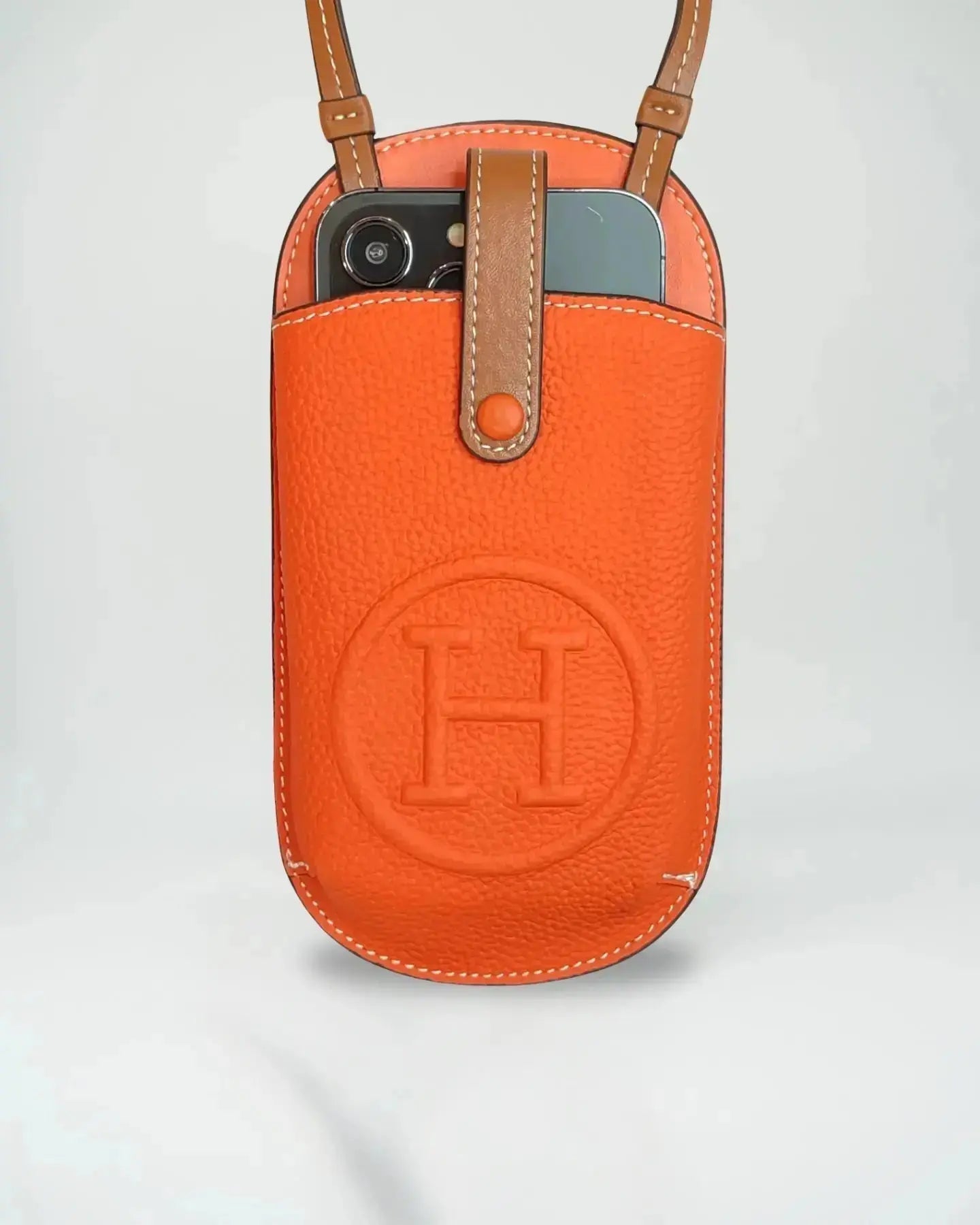 Hermès Orange Pouch iPhone Case Crossbody Strap