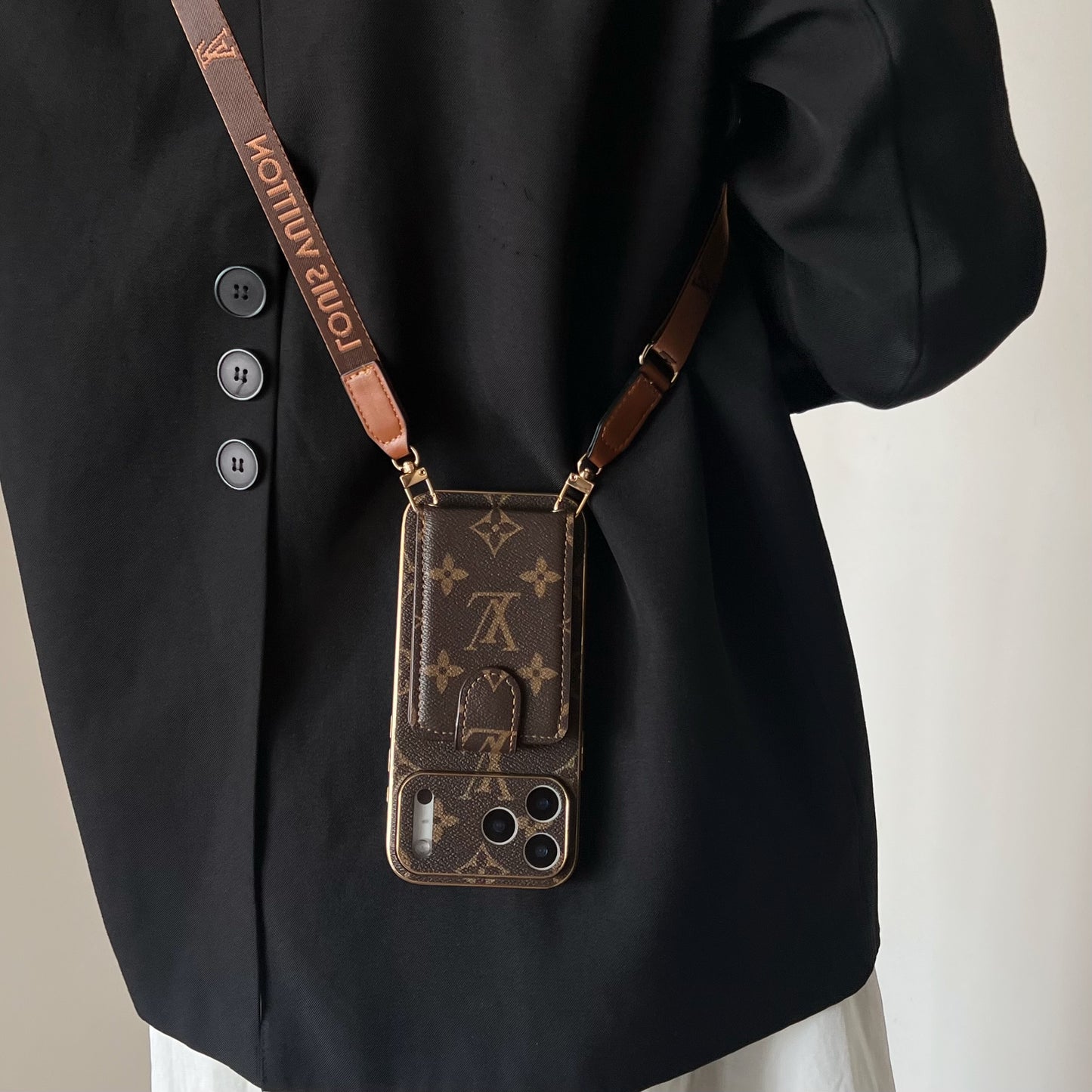 Luxury Leather Monogram Phone Case With Card Holder For iPhone 12- 17