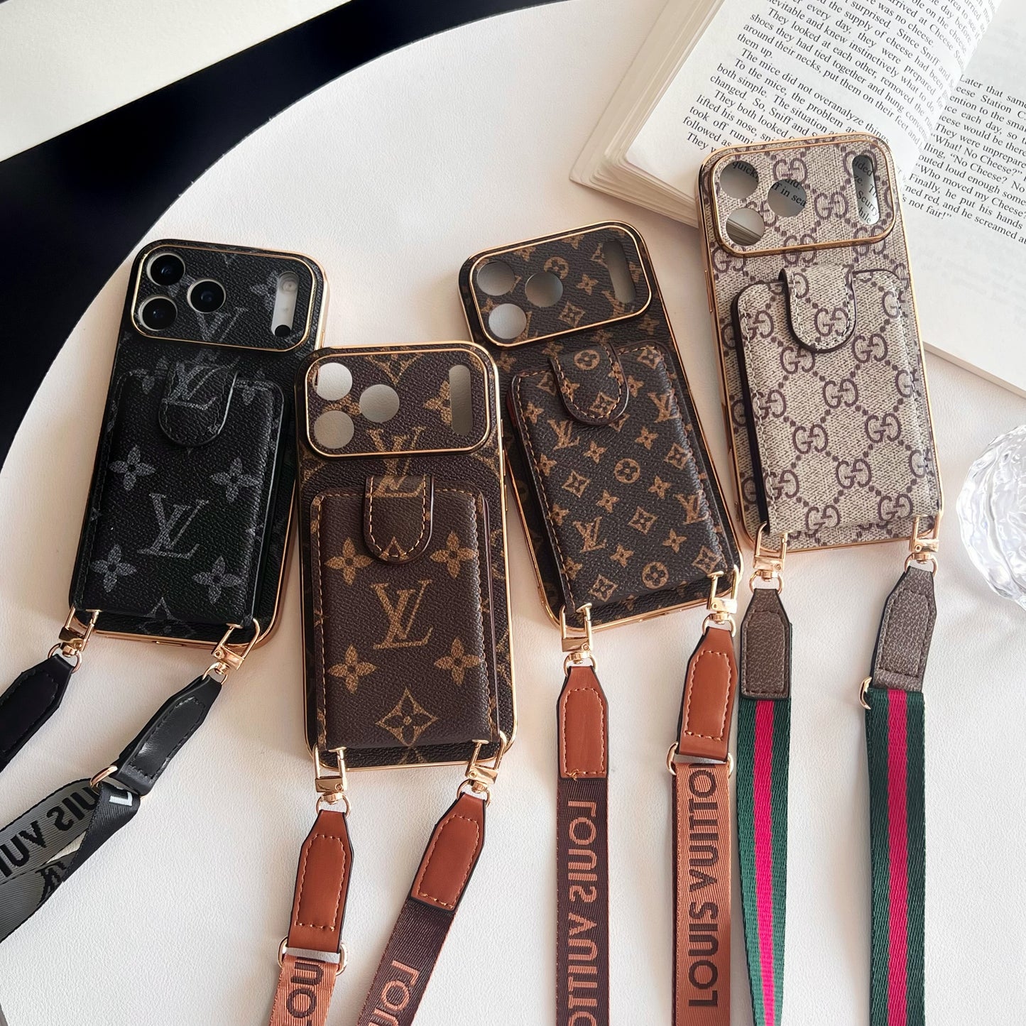 Luxury Leather Monogram Phone Case With Card Holder For iPhone 12- 17