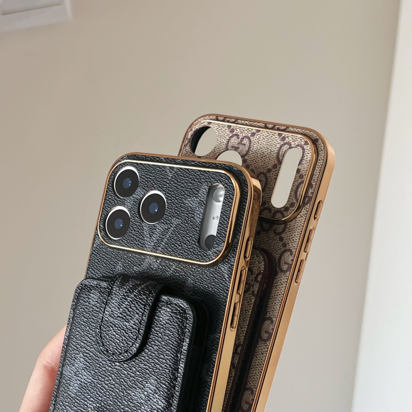 Luxury Leather Monogram Phone Case With Card Holder For iPhone 12- 17