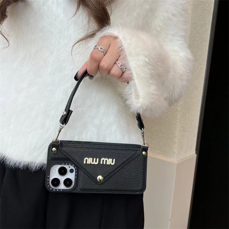 Leather wrist strap Miu Miu Apple iPhone drop protection cases theroxymob