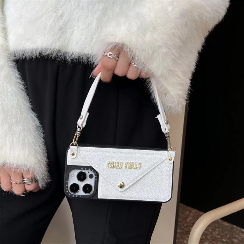 Leather wrist strap Miu Miu Apple iPhone drop protection cases theroxymob