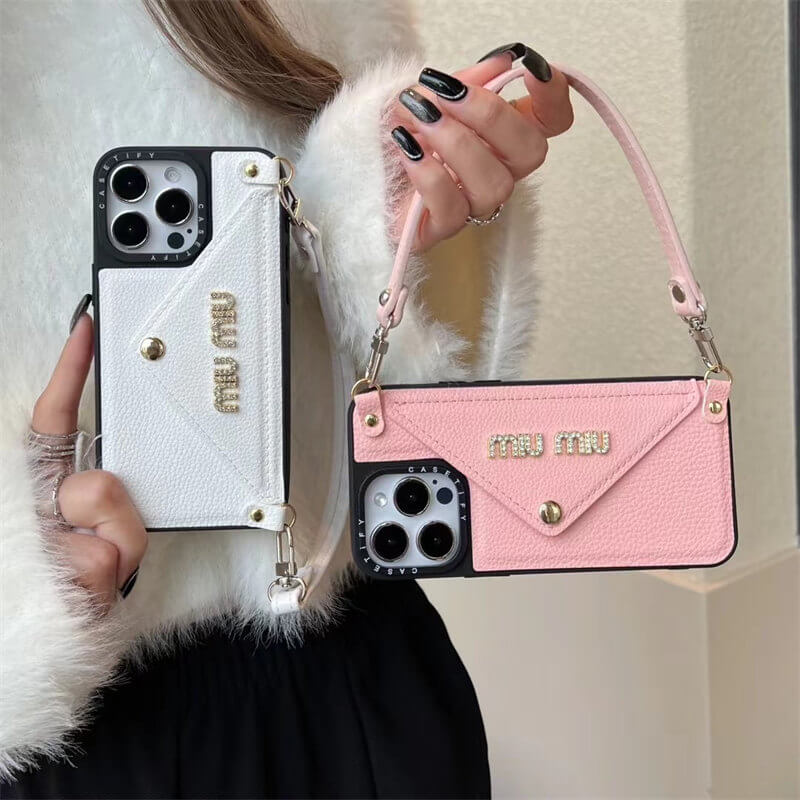 Leather wrist strap Miu Miu Apple iPhone drop protection cases theroxymob