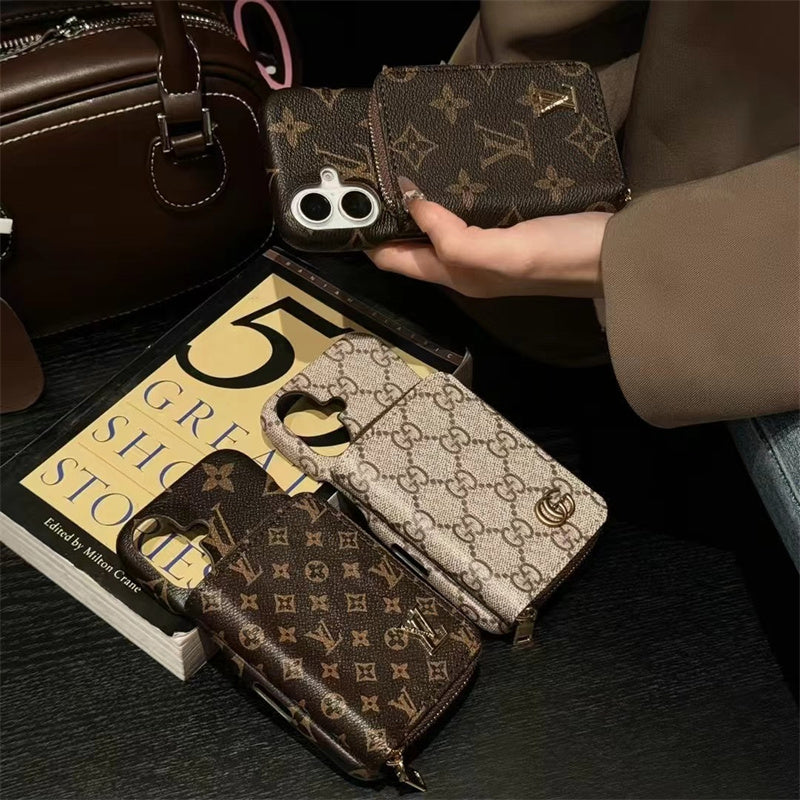 Monogram LV Leather iPhone Case with CardHolder Strap theroxymob