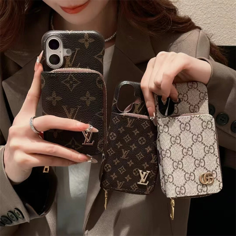Monogram LV Leather iPhone Case with CardHolder Strap theroxymob