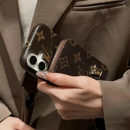 Monogram LV Leather iPhone Case with CardHolder Strap theroxymob
