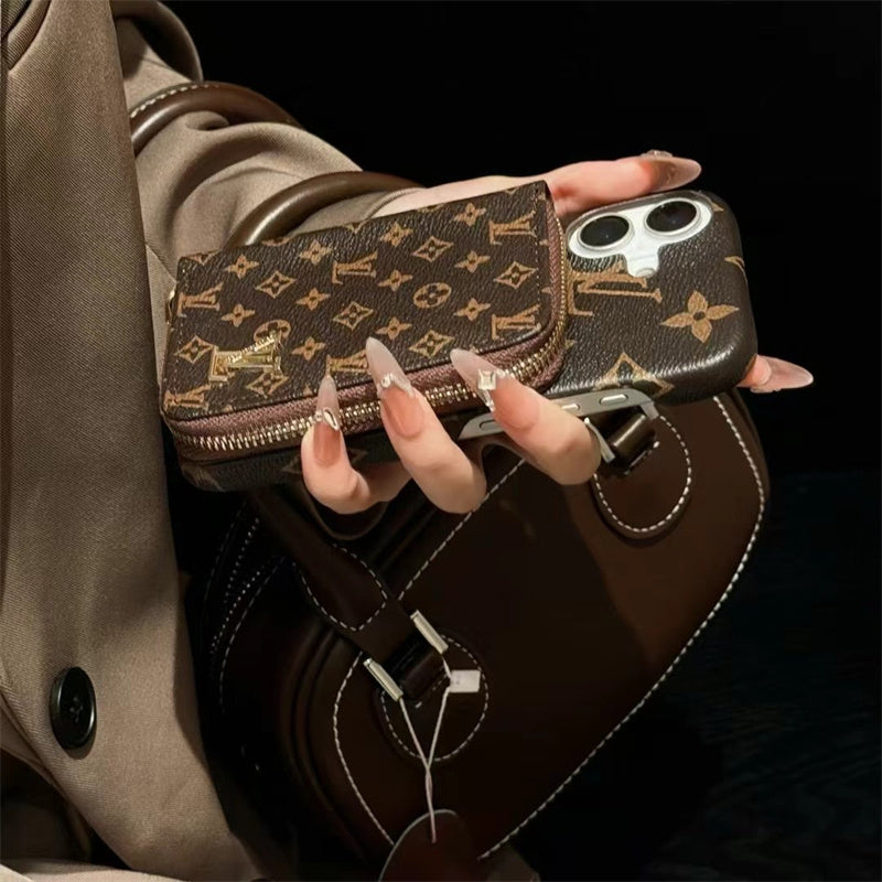 Monogram LV Leather iPhone Case with CardHolder Strap theroxymob