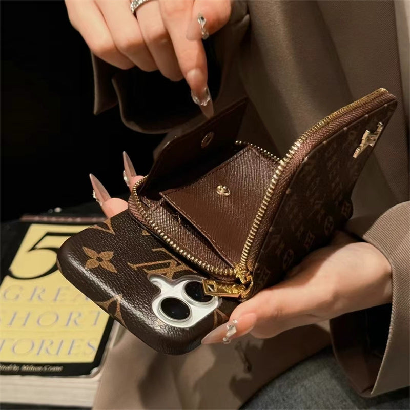 Monogram LV Leather iPhone Case with CardHolder Strap theroxymob
