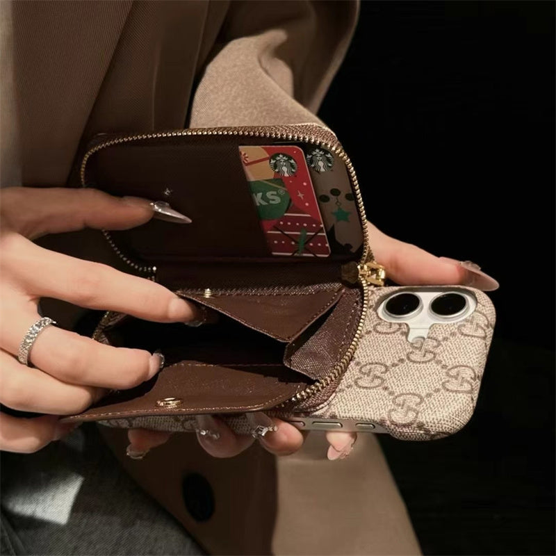 Monogram LV Leather iPhone Case with CardHolder Strap theroxymob