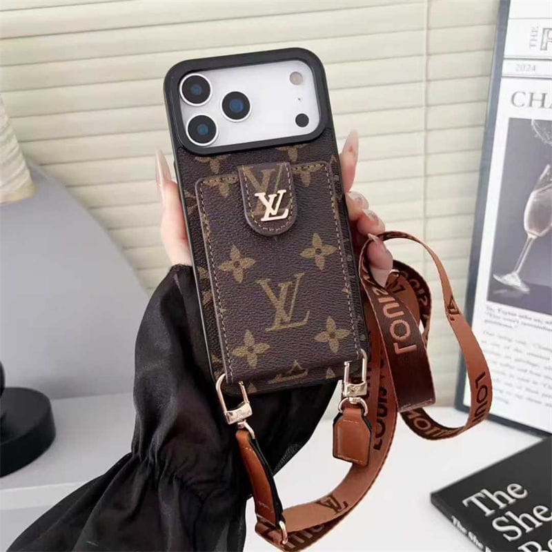 Lv Leather Card Holder Case Crossbody for iPhone 17/ 16/ 15/ 14