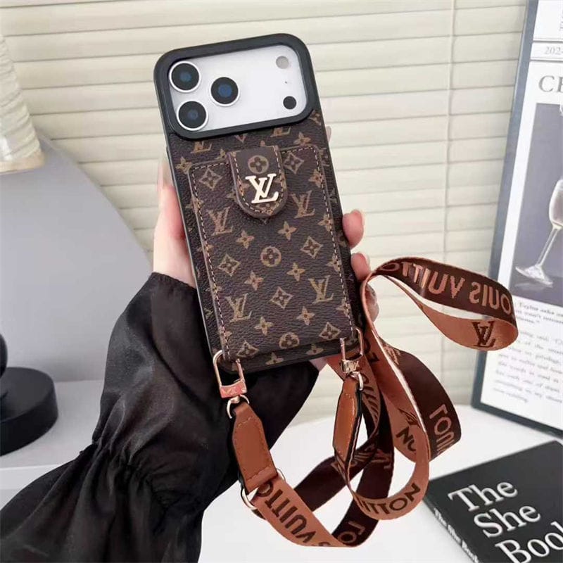 Lv Leather Card Holder Case Crossbody for iPhone 17/ 16/ 15/ 14
