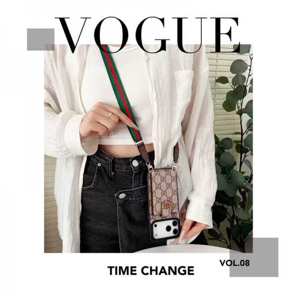 Lv Leather Card Holder Case Crossbody for iPhone 17/ 16/ 15/ 14