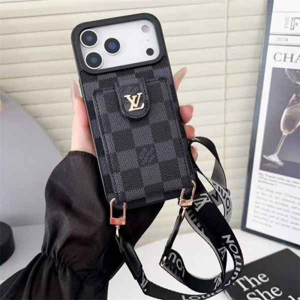 Lv Leather Card Holder Case Crossbody for iPhone 17/ 16/ 15/ 14