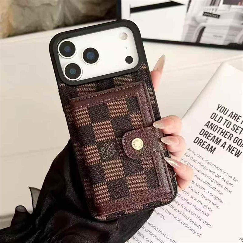 Lv Leather Card Holder Phone Case For iPhone 12-17 Series