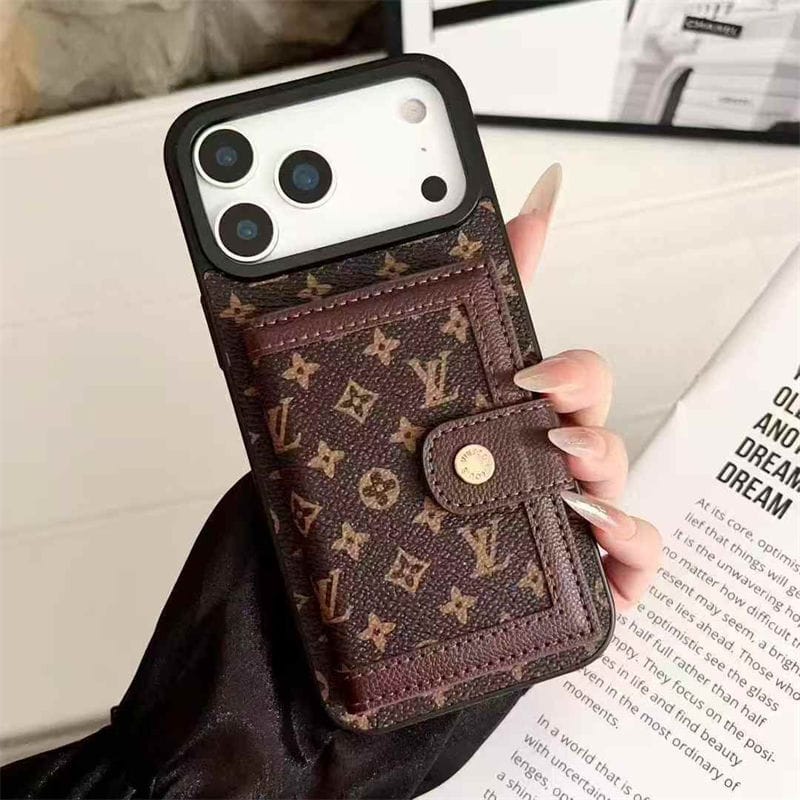 Lv Leather Card Holder Phone Case For iPhone 12-17 Series