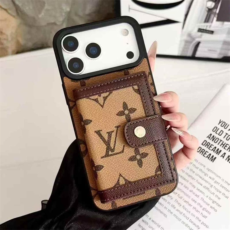 Lv Leather Card Holder Phone Case For iPhone 12-17 Series