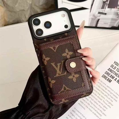 Lv Leather Card Holder Phone Case For iPhone 12-17 Series