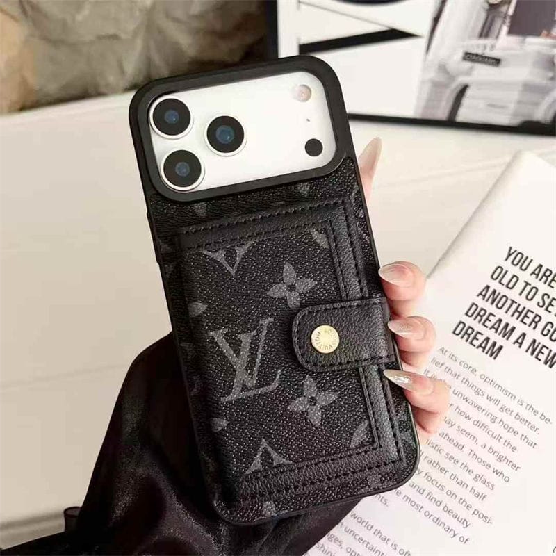 Lv Leather Card Holder Phone Case For iPhone 17 / 16 / 15 / 14
