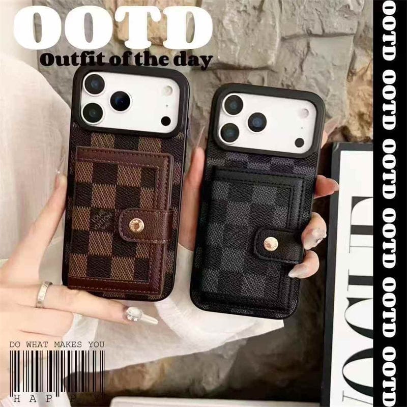 Lv Leather Card Holder Phone Case For iPhone 12-17 Series
