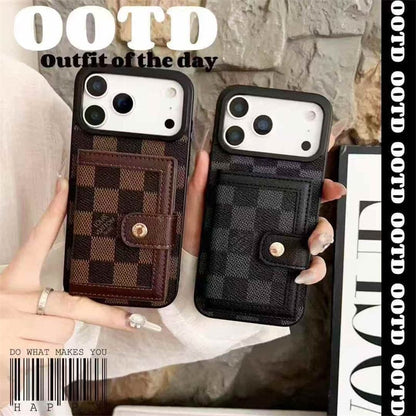 Lv Leather Card Holder Phone Case For iPhone 12-17 Series