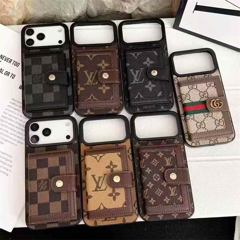 Lv Leather Card Holder Phone Case For iPhone 17 / 16 / 15 / 14