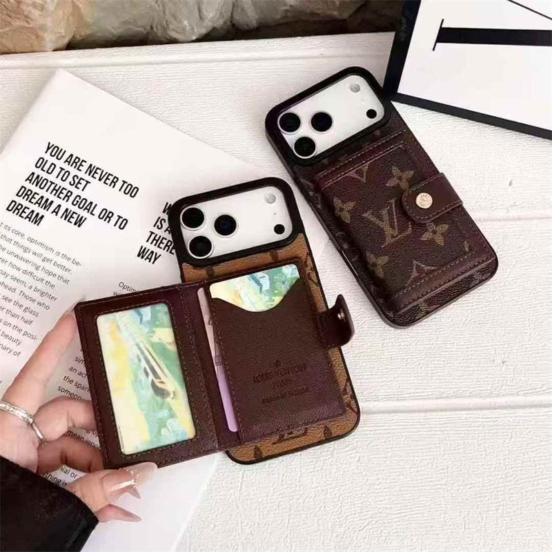 Lv Leather Card Holder Phone Case For iPhone 12-17 Series
