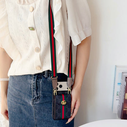 Classic Leather GG iPhone Case With Card Holder And Strap