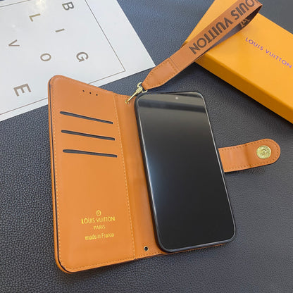 Luxury Leather Folio Monogram iPhone Case With Wallet And Strap
