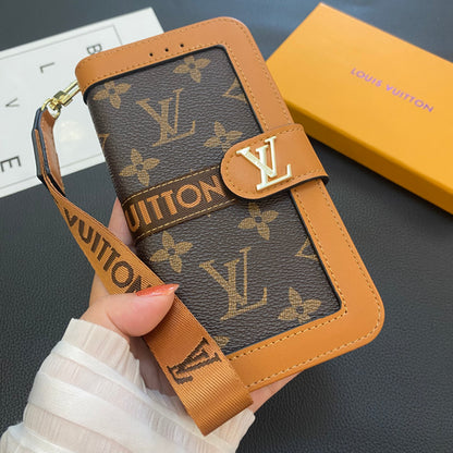 Luxury Leather Folio Monogram iPhone Case With Wallet And Strap