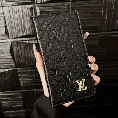 Premium Leather Folio Monogram iPhone Case With Card Holder