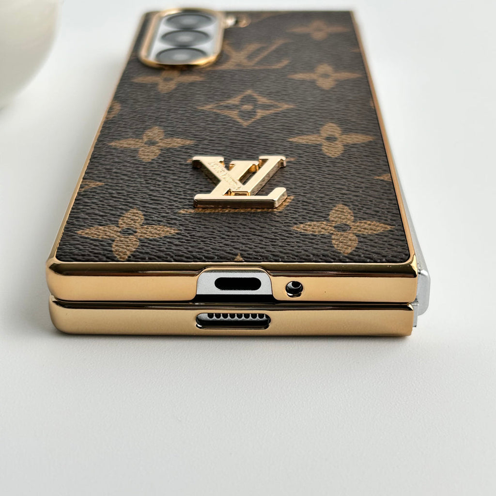 Samsung Galaxy Z Fold 6 Luxury Gold Plated Leather Case Roxy New