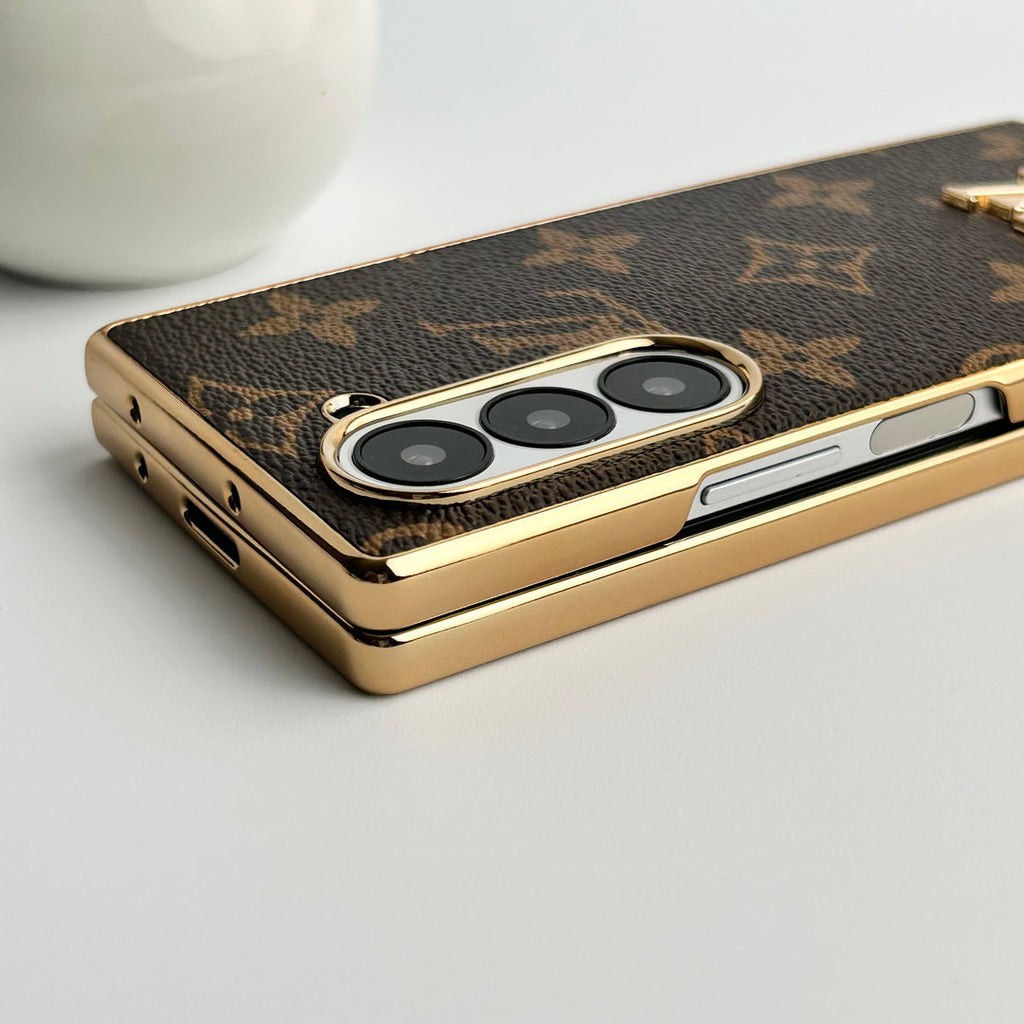 Samsung Galaxy Z Fold 6 Luxury Gold Plated Leather Case Roxy New