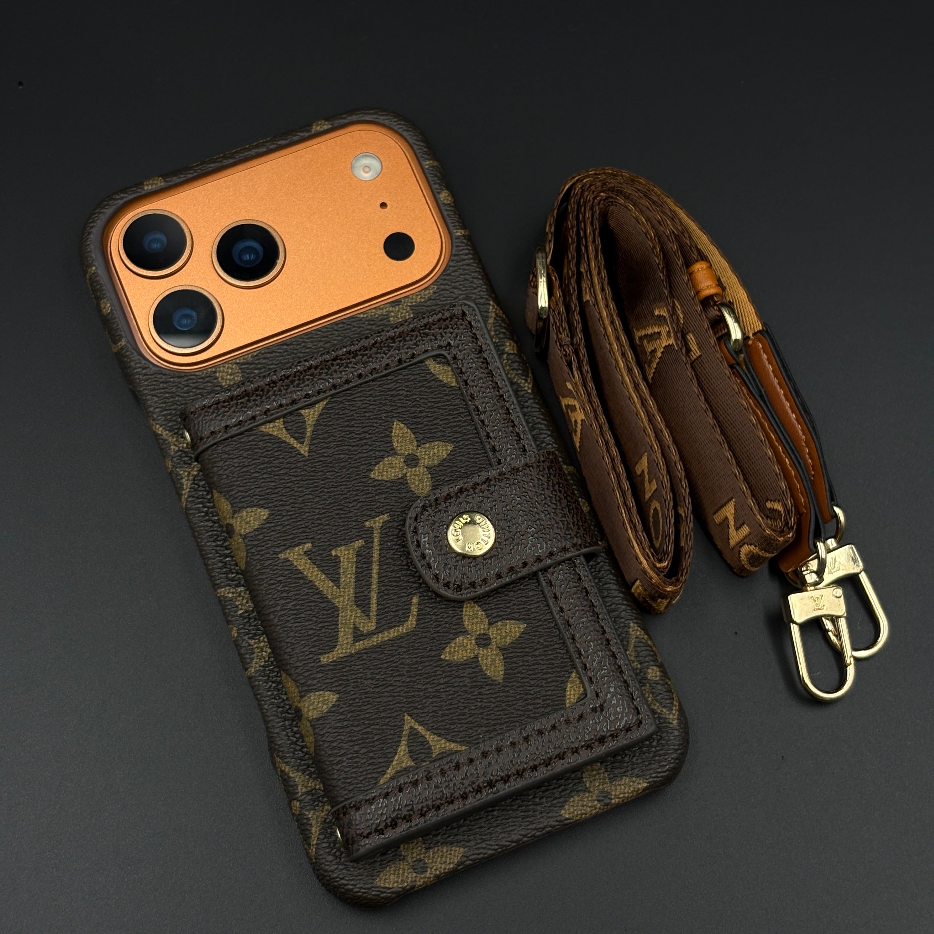 Lv Leather Card Holder Phone Case For iPhone 17 / 16 / 15 / 14