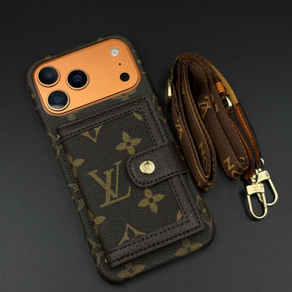 Lv Leather Card Holder Phone Case For iPhone 12-17 Series