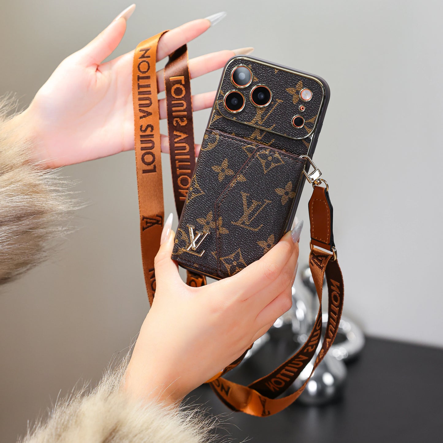 Luxury Monogram Canvas Leather Card Holder iPhone Case