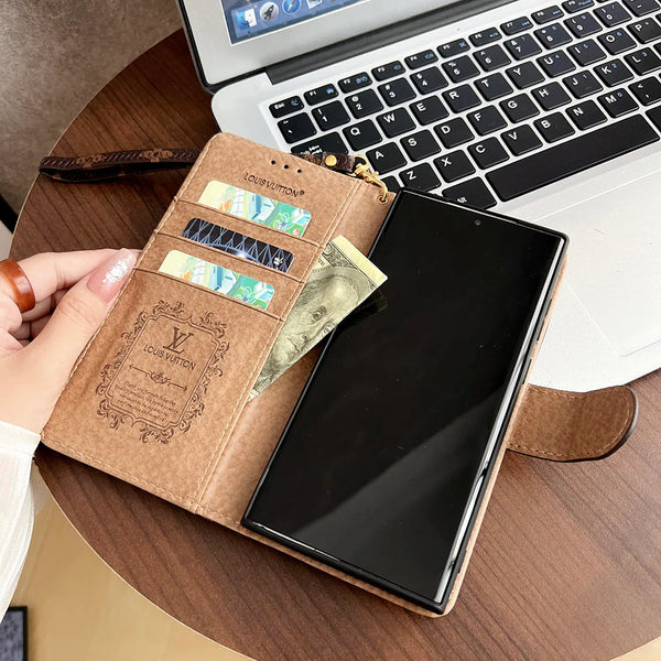 MONOGRAM CANVAS LEATHER WALLET SAMSUNG MOBILE PHONE CASE Roxy New