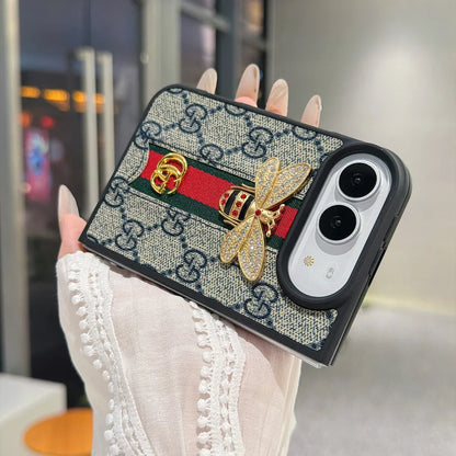 Luxury GG Monogram Bee Leather Case for iPhone Duo