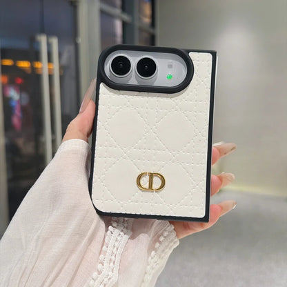 Luxury C Dior Quilted Leather Case with Gold Emblem for iPhone Duo
