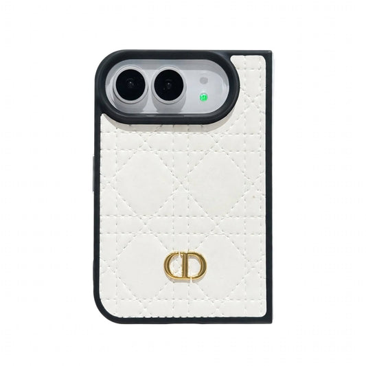 Luxury C Dior Quilted Leather Case with Gold Emblem for iPhone Duo