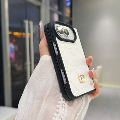 Luxury C Dior Quilted Leather Case with Gold Emblem for iPhone Duo