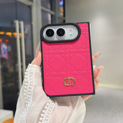 Luxury C Dior Quilted Leather Case with Gold Emblem for iPhone Duo