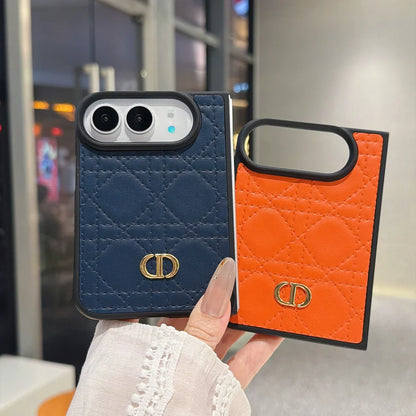 Luxury C Dior Quilted Leather Case with Gold Emblem for iPhone Duo