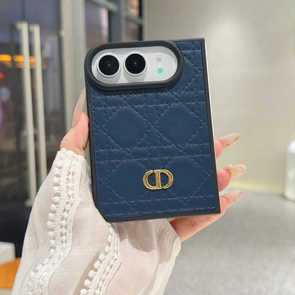 Luxury C Dior Quilted Leather Case with Gold Emblem for iPhone Duo